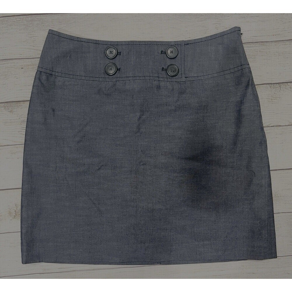 Ann Taylor LOFT Dark Blue Chambray Pencil Skirt With Button Details Size 6